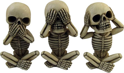 DWK Morbid Morals See Hear Speak No Evil Mini Skeleton Figurines | Macabre for Halloween Gothic Home Decor | Office Desk Decorations | Halloween Decorations - 4"