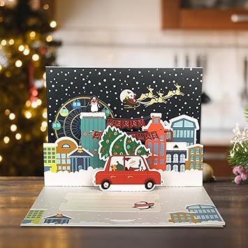 Merry Christmas Pop Up Card Christmas Card 3D Cute Holiday Greeting Cards Gift For Christmas or Holidays Set Includes Card Envelope and Sticker