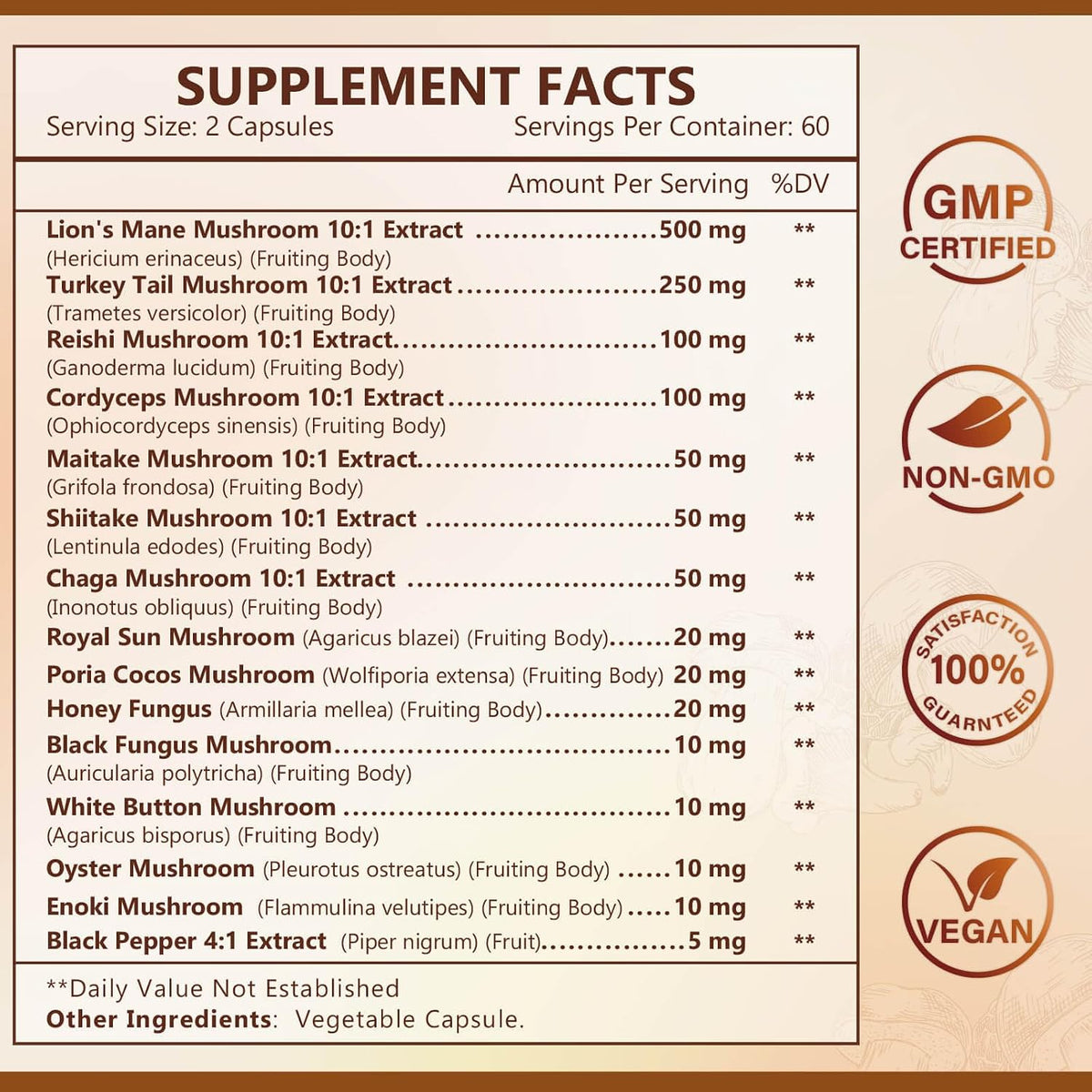 NATURE TARGET 14-in-1 Mushroom Supplement - Mushroom Complex with Lion's Mane, Cordyceps, Reishi & Turkey Tail - Caffeine-Free Energy, Memory & Immune Support - Vegan, 120 Capsules