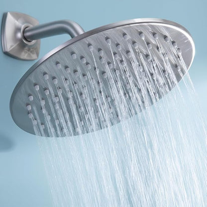RANDOM Rain Shower Head Brushed Nickel Rainfall Shower Head High Pressure Shower Head Rainfall Stainless Steel Shower Head 10 Inch Round Waterfall Showerhead,Full Body Coverage.72088BN-10