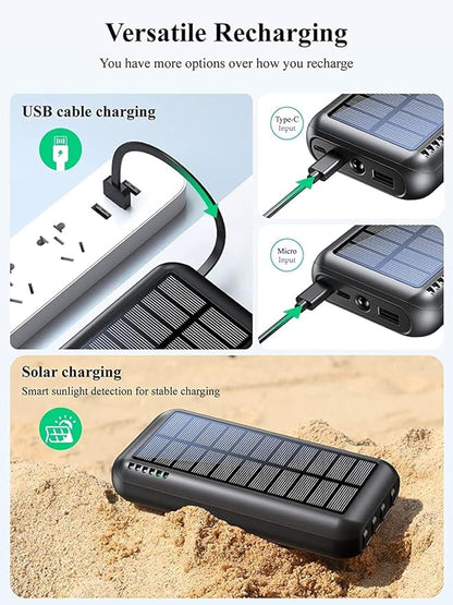 UYAYOHU Power-Bank-Solar-Portable-Charger - 40000mAh Power Bank Large Capacity Built in 3 Output and 1 Input Cables and Flashlight 5V3.1A Fast Charger Compatible with All Smart Phones and Devices