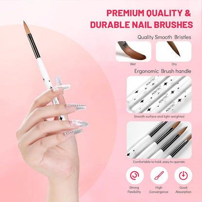 4-piece acrylic nail brush set from Aokitec, perfect for beginners and professionals, with high-quality Kolinsky brushes.