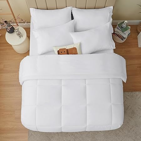 CozyLux White Comforter King Size 7 Pieces White Hotel Bedding Set King Bed in a Bag Bed Sets with All Season Quilted Comforter, Flat Sheet, Fitted Sheet, Pillowcases