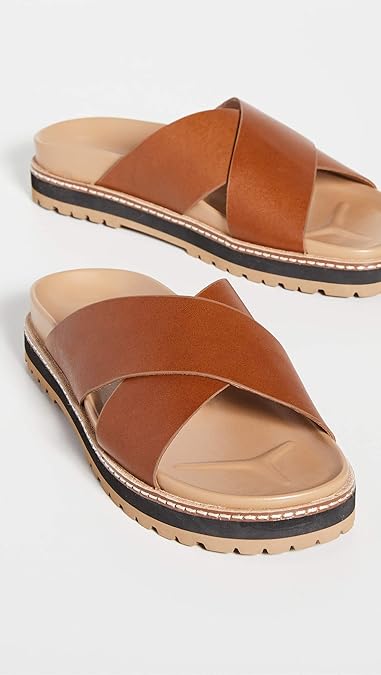 Madewell The Dayna Lugsole Slide Sandal in Leather English Saddle