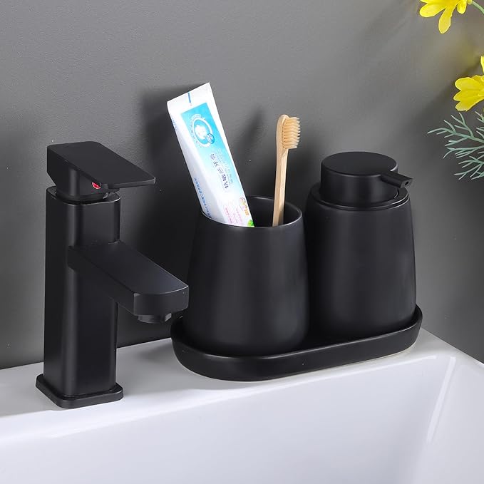 Matte Black Round Soap Dispenser Tray - 8'' Ceramic Vanity Tray for Bathroom Decorative, Jewelry Ring Dish, Comestic Holder, Kitchen Sink Countertop Organizer Plate (Black Scales)