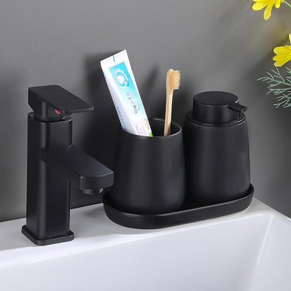 Matte Black Round Soap Dispenser Tray - 8'' Ceramic Vanity Tray for Bathroom Decorative, Jewelry Ring Dish, Comestic Holder, Kitchen Sink Countertop Organizer Plate (Black Scales)