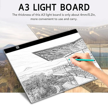A3 LED Light Pad, 12000K Tracing Light Box with Stepless Dimming, Portable USB Powered Light Board Kit for Artists,Drawing, Sketching, Animation