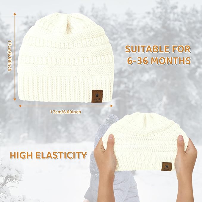 Century Star 3 Pack Baby Winter Hat Satin Lined Baby Beanie for Boys Girls Warm Knit Infant Toddler Hats Cap