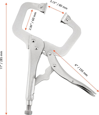 SINJEUN 4 PCS 11 Inch C Camp Locking Plier, Heavy Duty Locking Pliers With Swivel Pads, Welding Vise Grip Pliers for Woodworking, 3.15 Inch Wide Opening Jaw (Has Slight Scratches)