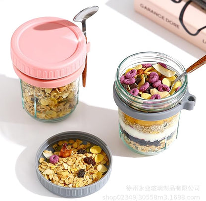 Oatmeal Mug Overnight Oatmeal Mug Breakfast Mug with Scoop Mason Mug Glass Salad jar Yogurt Mug with lid