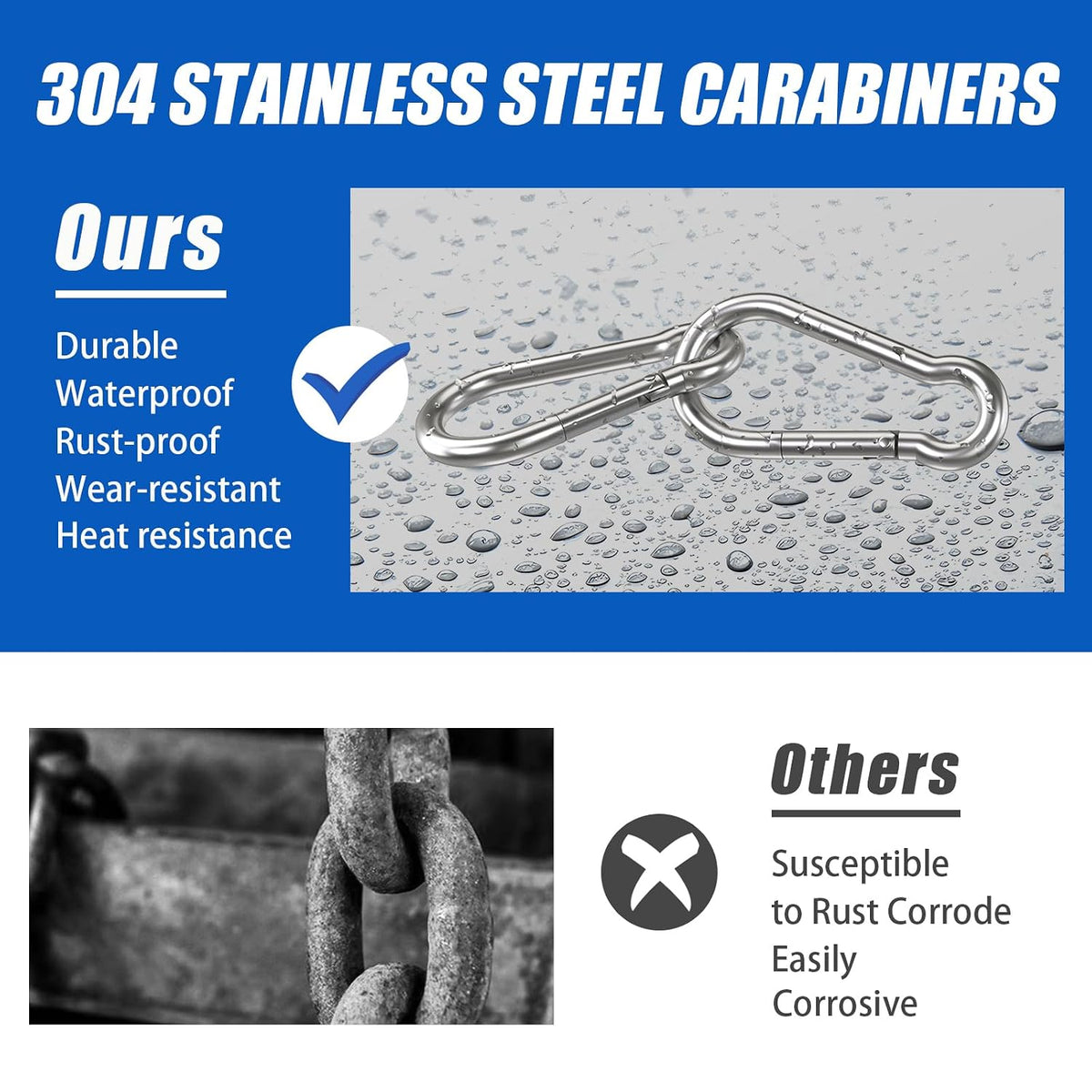 Small Carabiner Clip Hooks, 15pcs 1.97 inch Carabiners Heavy Duty, 304 Stainless Steel Spring Snap Hook Fits Camping Hiking, Metal Clips for Rope Chain Keys Rings (Some Scoring and Scratches)
