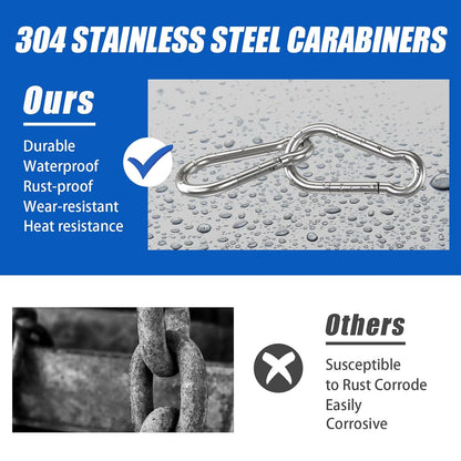 Small Carabiner Clip Hooks, 15pcs 1.97 inch Carabiners Heavy Duty, 304 Stainless Steel Spring Snap Hook Fits Camping Hiking, Metal Clips for Rope Chain Keys Rings (Some Scoring and Scratches)
