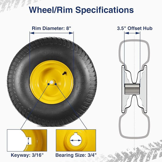 MaxAuto 20x8.00-8 Lawn Mower Tires 20x8x8 Lawn Tractor Tire 20x8-8 Turf Tire with Rim, 3.5" Offset Hub, 34" Bore with 316" Keyway, 4 Ply, 965lbs Capacity, Pack of 2 Tubeless Tires
