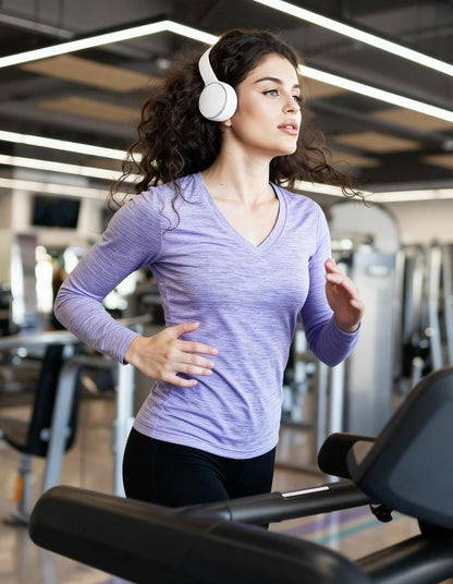 Moisture Wicking Shirts for Women Quick Dry Athletic Running Long Sleeve T Shirts Womens V Neck Workout Tops