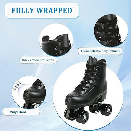 Jessie PU Leather Skates - Premium Adjustable Four-Wheel Roller Skates for Women, Men, Boys  Girls - Indoor  Outdoor