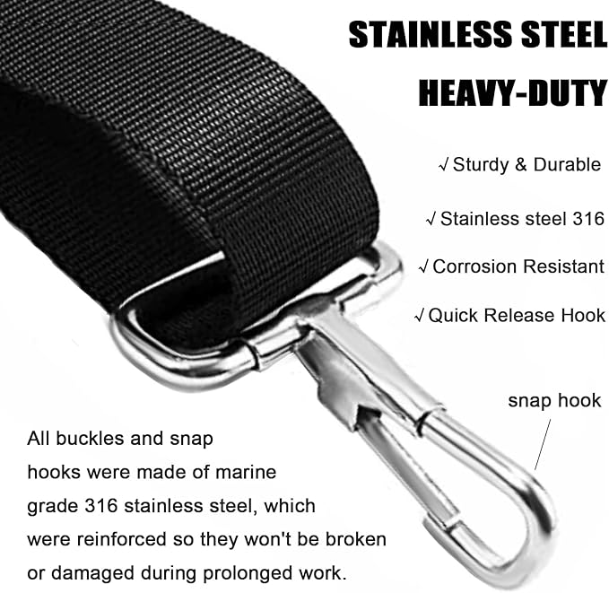 RUSON 1 Pack Adjustable Bimini Boat Top Straps w/ Double End Snap Hook, Heavy Duty Boat Canopy Straps, Marine Webbing Nylon Bimini Boat Top Strap Boat Awning Hardware