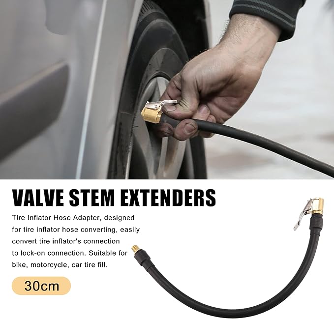 X AUTOHAUX 30cm 12" Flexible Air Tire Valve Extension Adaptor Motorcycle Auto Car Tire Stem Extender Quick Clamp Fittings