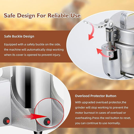 MAGIC MASTER 300g Grain Mill Grinder Electric,High Speed 1500W Commercial Spice Grinder,Safety Stainless Steel Dry Grinder Machine For Flour Wheat Nut Corn Rice Pepper Herbs Coffee Beans,Swing,110V