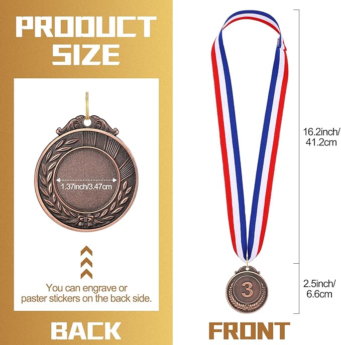 Sasylvia 120 Pcs Gold Silver Bronze Prizes Award Medals Winner Medals for Awards Adults Medals for Baseball Softball Sports Spelling Bees Competitions 2 Inch