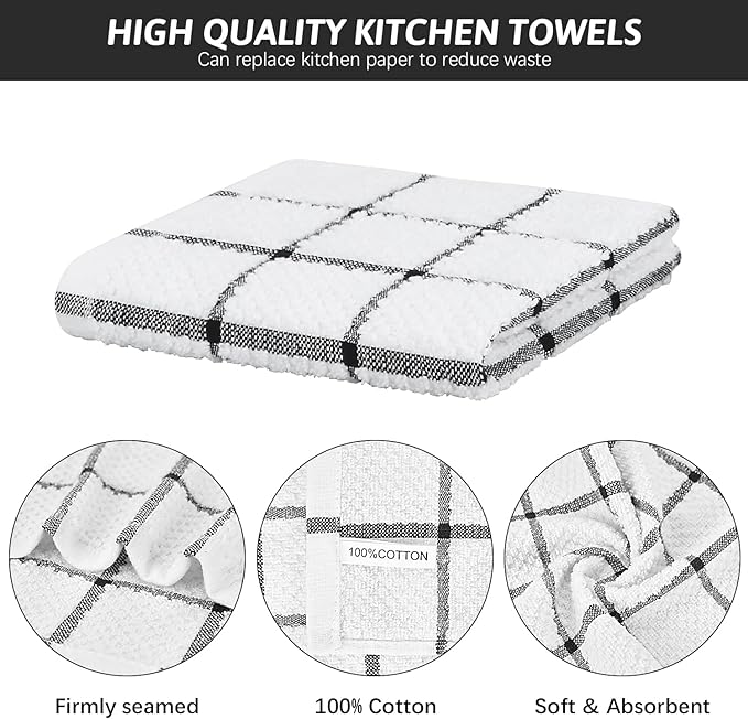 Nialnant Cotton Terry Dish Cloths,Super Soft Dish Towels for Kitchen,Absorbent Dish Rags for Cleaning,12x12 Inches,Black