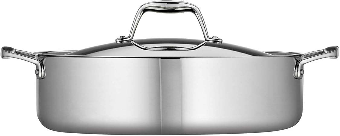 Tramontina Tri-Ply Clad Stainless Steel 6-Quart Braiser Pan with Lid, Induction-Ready, Dishwasher-Safe, NSF-Certified, Made in Brazil