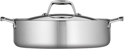 Tramontina Tri-Ply Clad Stainless Steel 6-Quart Braiser Pan with Lid, Induction-Ready, Dishwasher-Safe, NSF-Certified, Made in Brazil