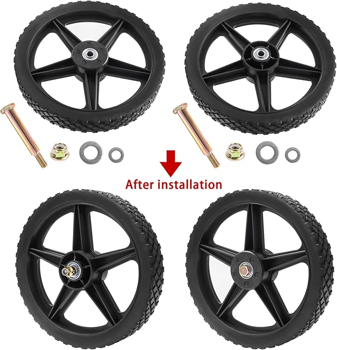 Parts Camp 12" Lawn Mower Wheels Kits 12 x 1.75'' Spoked Plastic Wheel and Tire For Push Mower WheelPressure WasherGarden CartAir CompressorWheelbarrowHandtruckGeneratorDolly Tires (Set of 2)