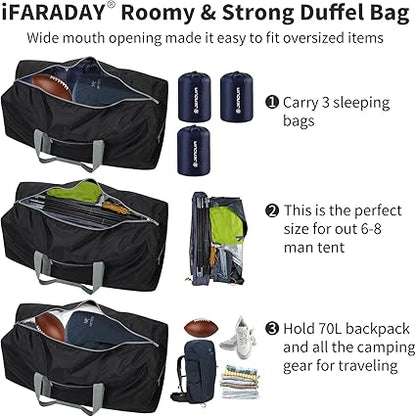 Foldable Duffle Bag for Travel - 30 inch / 75L Large Spare Travel Duffel Bag Lightweight with Trolley Sleeve - Black