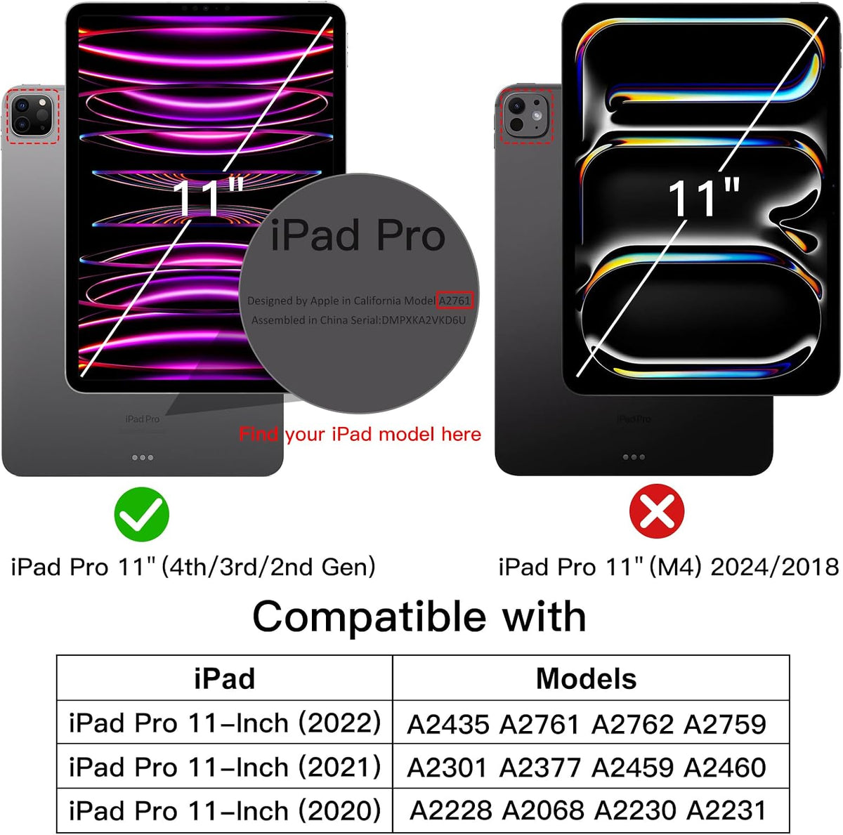 Case for iPad Pro 11 Inch 2022/2021/2020 Model (4th/3rd/2nd Generation), with Pencil Holder, Support 2nd Pencil Charging, Slim Tablet Cover with Soft TPU Back, Auto Wake/Sleep (Black)