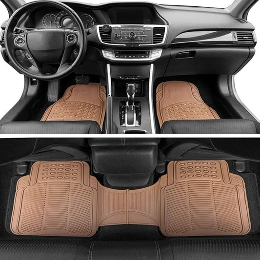 BDK Beige Heavy Duty Front  Rear Rubber Floor Mats Universal Liners for Car SUV Van  Truck, All Weather Protection with Anti-Slip Nibs, Fit Contours of Most Vehicles