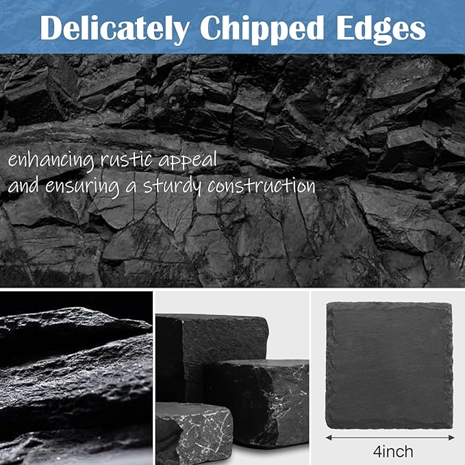 Black Nature Stone Coasters Set of 2 - Desk Drink Coaster for Coffee Maker - White Elephant Gift Option for Office, Bar, Kitchen & Home - Protect Wood & Glass Surfaces Stylishly