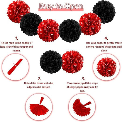 Black and Red Birthday Decorations, Happy Birthday Decorations with Banner for Boys Girls Men Women Birthday Party Decorations Supplies