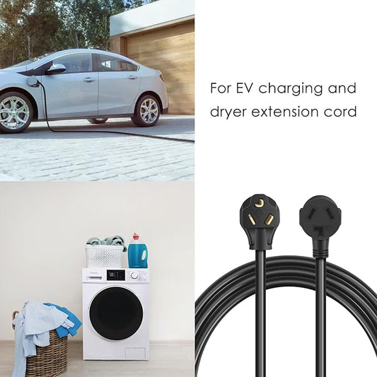 10FT 3 Prong Dryer Extension Cord, 30 Amp NEMA 10-30P to 10-30R EV Extension Cord for Dryer Power Extension and Level 2 EV Charging, 125V/250V 10 AWG STW ETL Listed (Black)