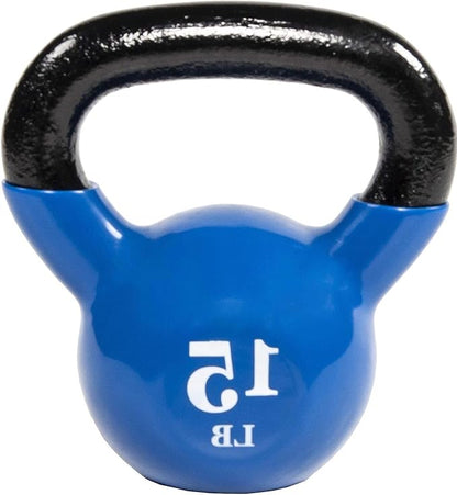 15 lb Vinyl Coated Cast Iron Kettlebell, Blue, All-Purpose Fitness Weight