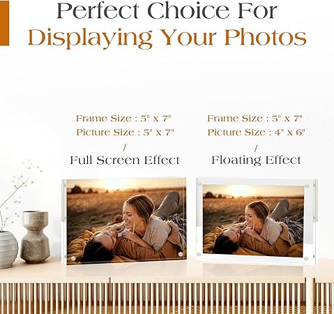 TWING 5x7 Acrylic Frame for Pictures, Clear Double Sided Acrylic Picture Frame with Microfiber Cloth, Picture Frame 5x7, 12  12MM Thickness Magnetic Acrylic Photo Frame Desktop Frameless Display 5x7