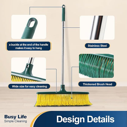 Yocada Heavy Duty Outdoor Broom Commercial Broom Garden Leaf Rake with Curved Bristles Adjustable Long Handle Indoor Outdoor for Yard Deck Garden Garage Lobby Lawn Sidewalk Leaves 58.7 Inch ( Open Box / Box damaged )