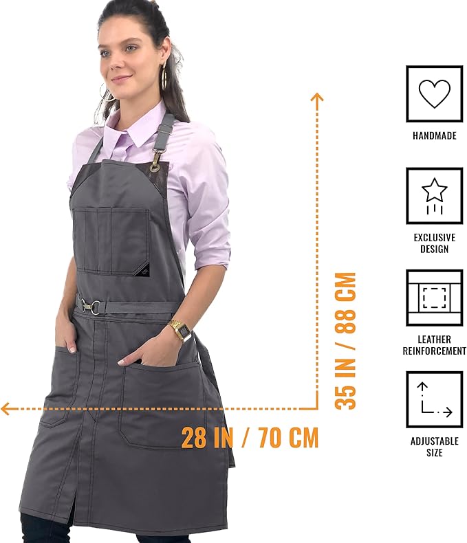 Under NY Sky No-Tie Twill Apron - Leather Reinforcement, Split-Leg