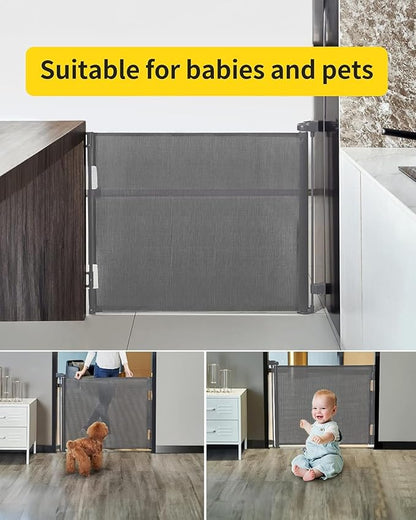 dearlomum Retractable Baby Gate,Mesh Baby Gate or Mesh Dog Gate,33" Tall,Extends up to 71" Wide,Child Safety Gate for Doorways,Stairs,Hallways,IndoorOutdoor(Grey,33"x71")
