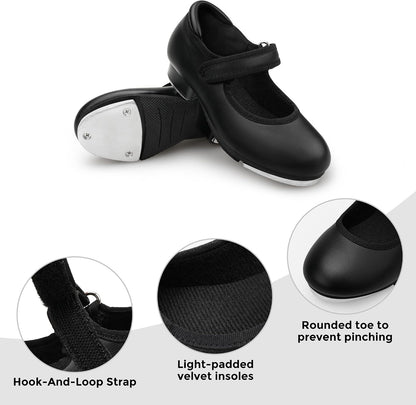 Stelle Tap Shoes for Girls Toddler Boys Dance Shoes | Easy-clean design, Rounded toe, Padded heel collar, Clear tap sound, Cushioned insole, Hook-and-loop strap