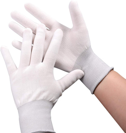 EHDIS Nylon White Working Gloves - Non-slip Vinyl Wrap and PC Building Labor Gloves