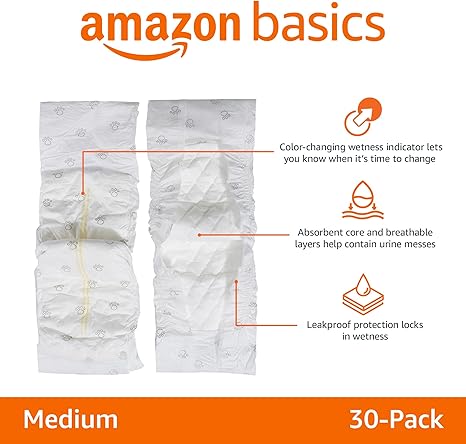 Basics Male Dog Diapers, 30 Count, Medium, Ultra Absorbent Disposable Wrap with Secure Fit, Leakproof and Comfortable
