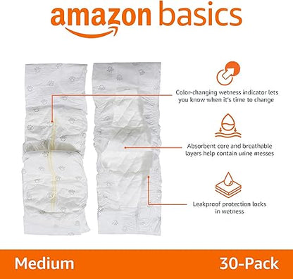 Basics Male Dog Diapers, 30 Count, Medium, Ultra Absorbent Disposable Wrap with Secure Fit, Leakproof and Comfortable