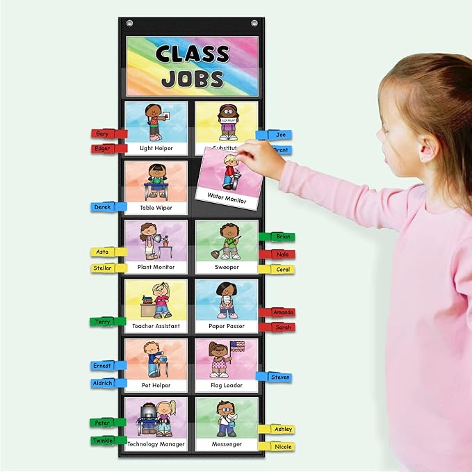 ABCxGOOD Class Jobs Pocket Chart Class Management Educational Pocket Chart Teacher's Helper, Preschool Classroom Must Haves Supplies, Great for Classroom Homeschool. (Black) (Black, 29.5"10")