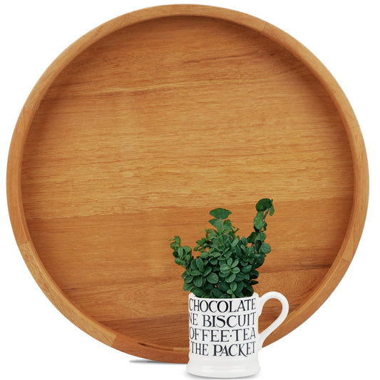 18 Inches Extra Large Round Teak Wood Ottoman Tray with Handles, Serve Tea, Coffee Classic Wooden Decorative Serving Tray