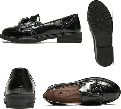 TRULAND Women™s Leather Penny Loafers  Slip On Wingtip Oxfords Tassel Loafers Comfortable Casual Dressy Shoes for Office Work
