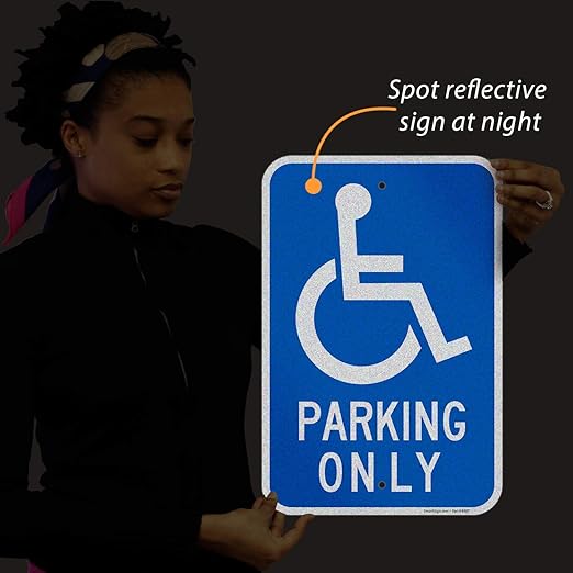 SmartSign Basics Handicap Parking Sign | 12" x 18" Engineer Grade Reflective 120 mil ACM, Reserved Parking Signs for Handicapped Only, Made in USA