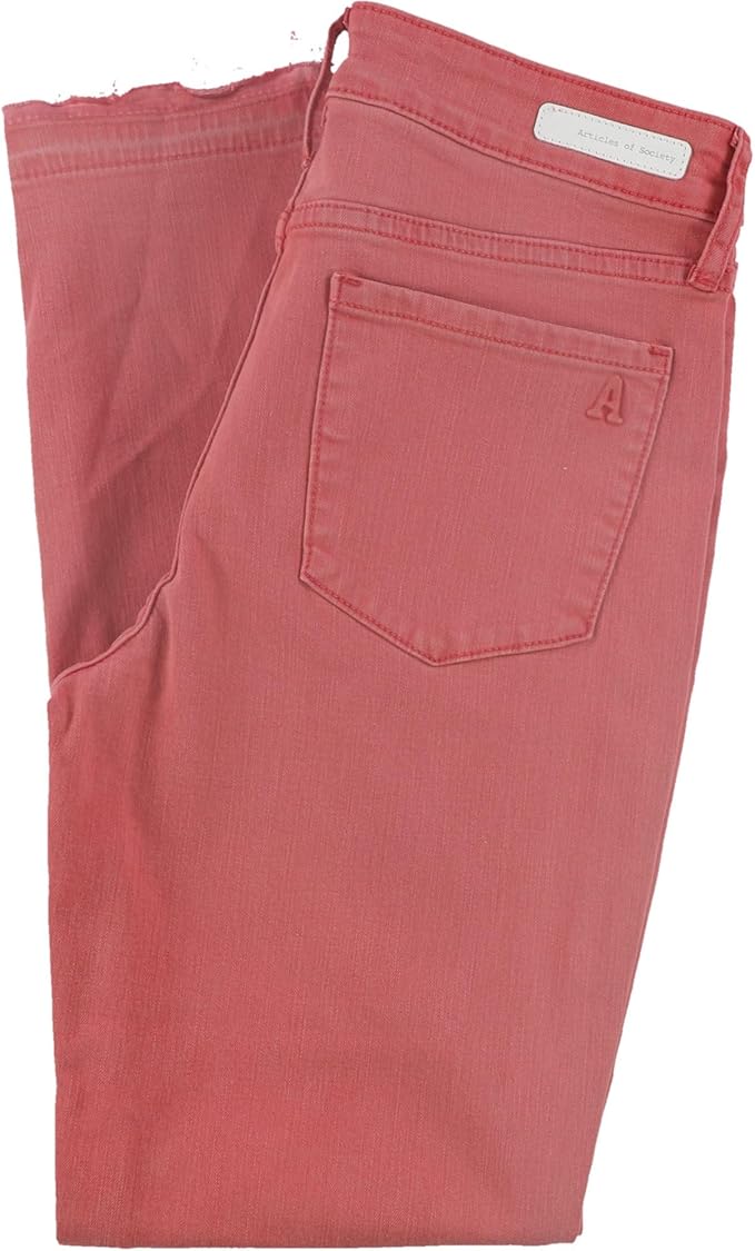 Articles of Society Womens Super-Soft Released-Hem Cropped Jeans, Red, 32