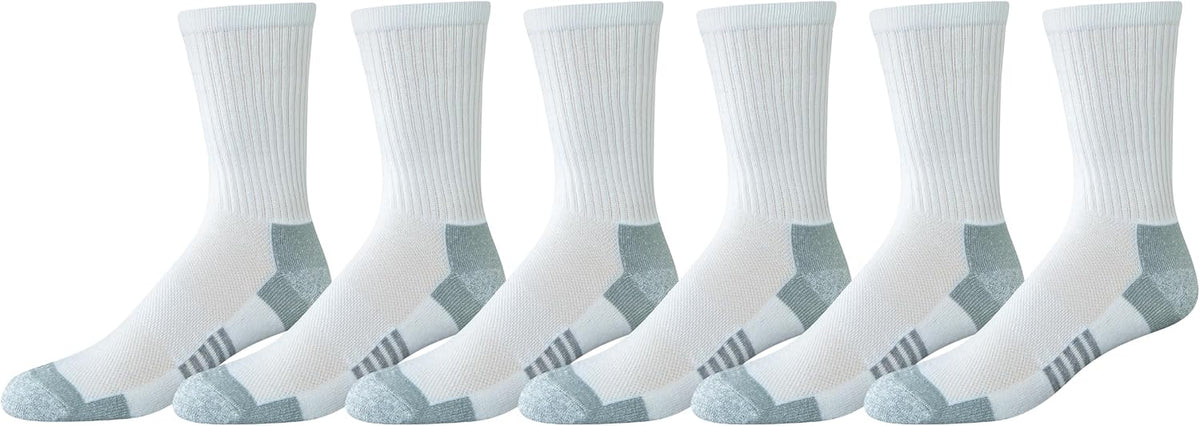 Essentials Men's Performance Cotton Cushioned Moisture Control Socks, Athletic Crew, Breathable, 6 Pairs ( 12-14 )
