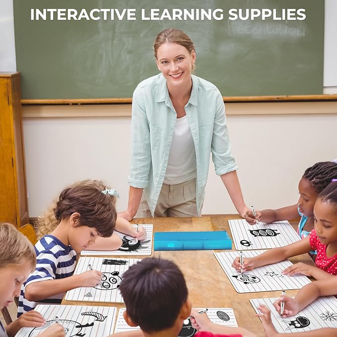 Double Sided Dry Erase Boards - LinedPlain, Ohuhu 25-Pack 9 x 12 Inch Whiteboards Set, Including 25 x Lap Board, 25 x Black Markers, 25 x White Boards Eraser for Students, Classroom, School