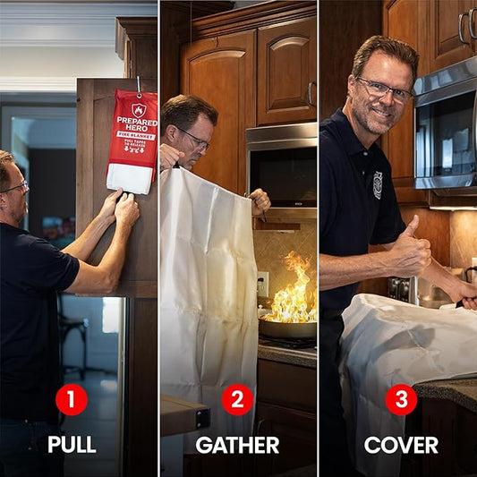 Prepared Hero Extra Large Emergency Fire Blanket - 4 Pack - Extra Large Fire Suppression Blanket for Kitchen, 47Au x 71Au XL Fire Blanket for Home, Fiberglass Fire Blanket, XL